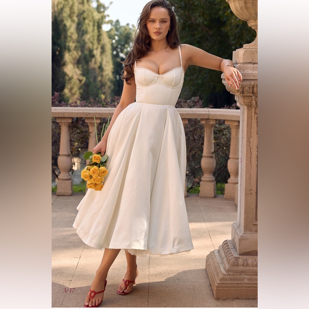 HOUSE OF CB "Mademoiselle" Ballerina White Midi Dress NWOT